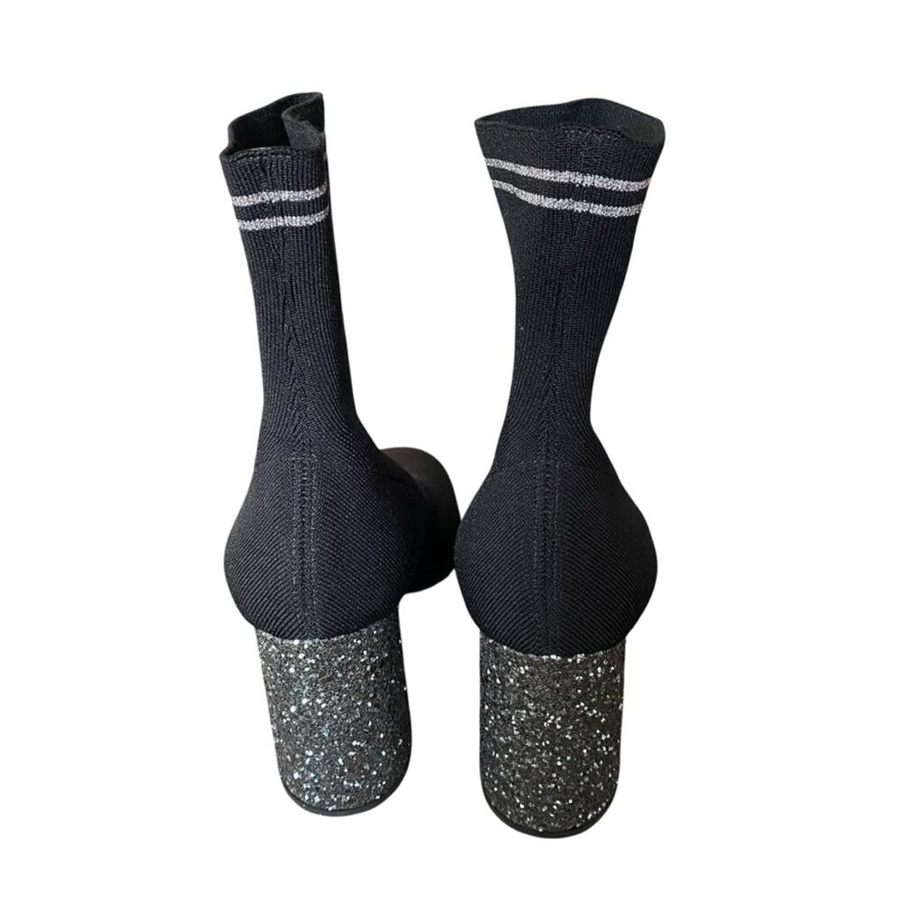 Miu Miu Black Stretch Knit Ankle Boots Silver Glitter Heel 35 US 5 - Picture 6 of 12